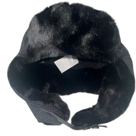 Banana Republic Glen Check Black and Grey Plaid Fur Detail Hat S/M - Picture 3 of 10